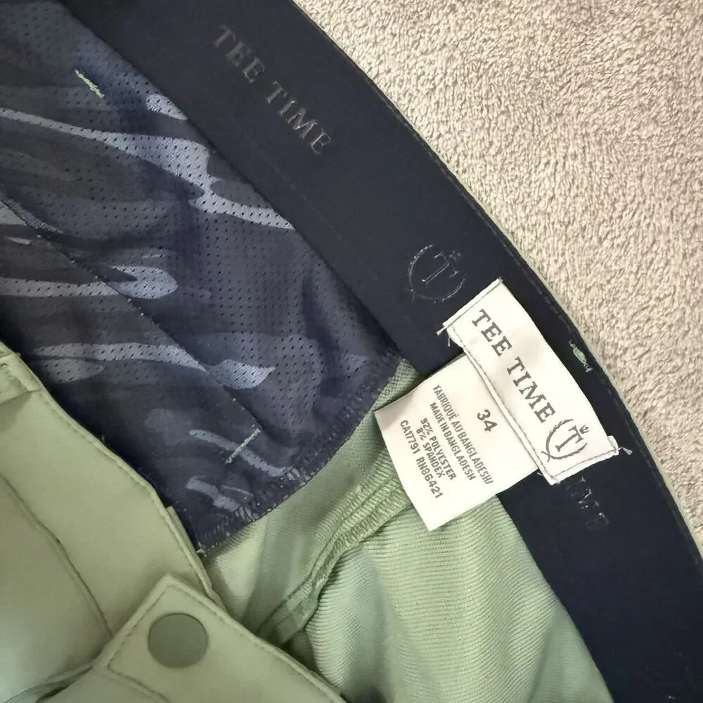 Tee Time Golf Shorts Mens 34 Solid Green Stretch Performance Casual Summer